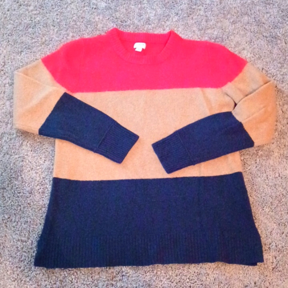 J. Crew Crewneck Sweater Extra-Soft Yarn Color Block Women's Size M Re-Imagined